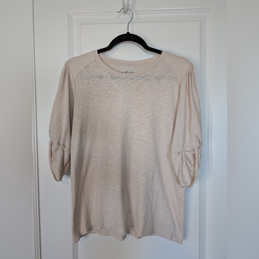 ba&sh Cimba Cotton Twist Short Sleeve Crewneck T-shirt Cream Size 1 (Small)